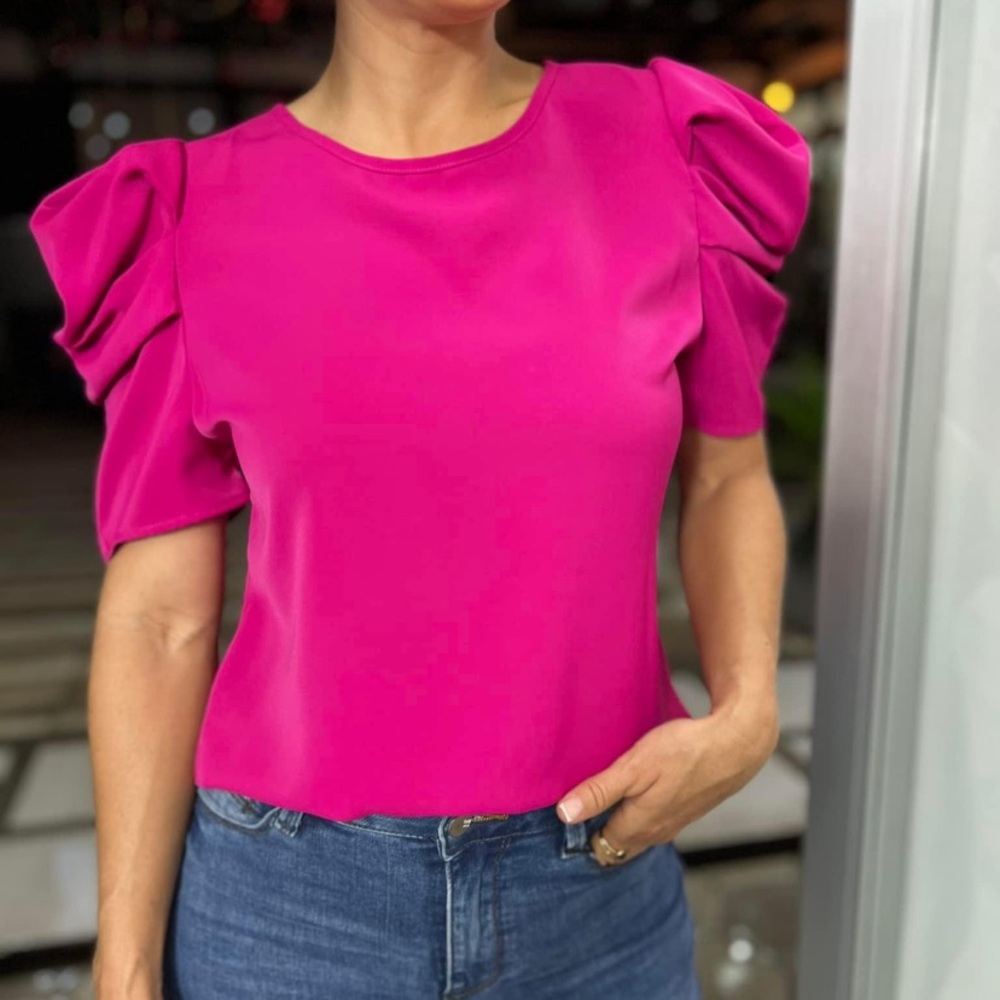 Crewneck short sleeve blouse pink size M